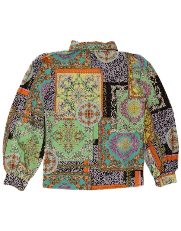 vintage Femme Chemise Blouse UK 14 Moyen Multicolore Patchwork Coton
