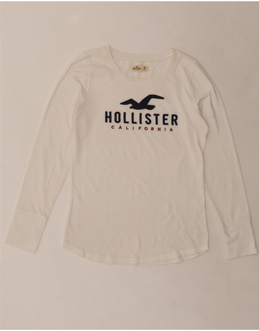 HOLLISTER Haut graphique à manches longues pour femme UK 14 Medium Blanc