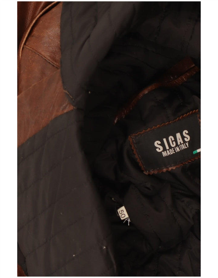 VINTAGE Manteau en cuir militaire à double boutonnage pour hommes IT 50 Large Marron