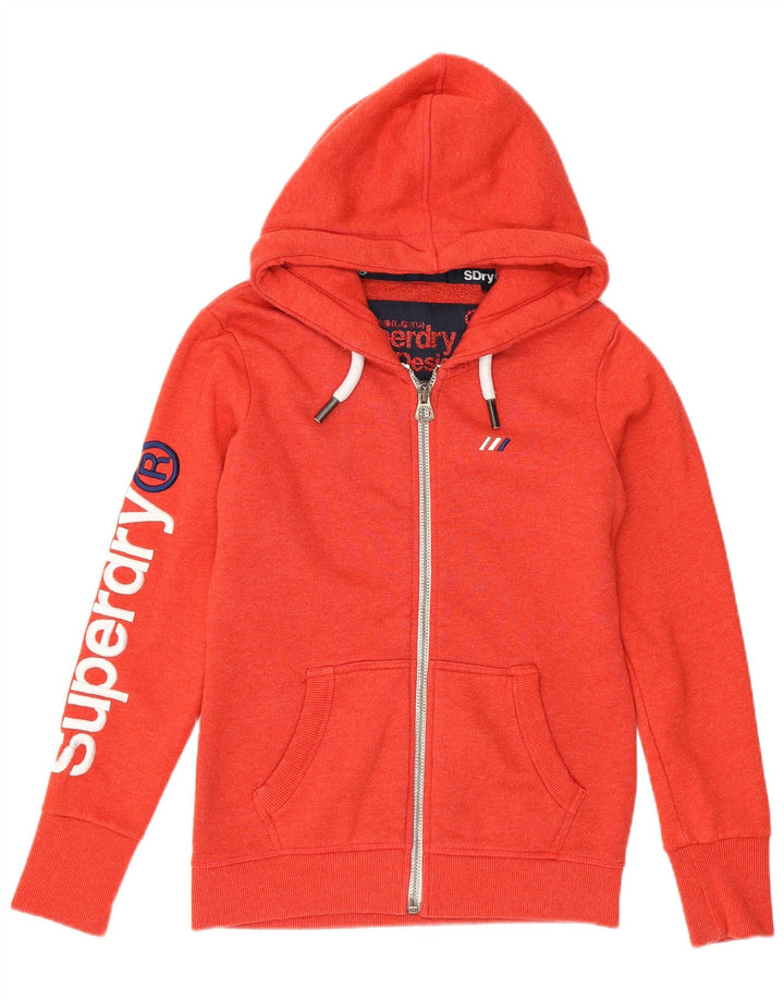 SUPERDRY Pull à capuche zippé graphique pour femme UK 8 Small Orange Coton