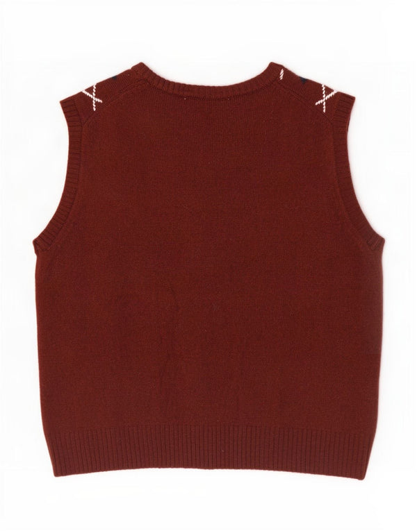 Zara Cardigan sans manches pour femme UK 14 Large Marron Argyle/Diamant