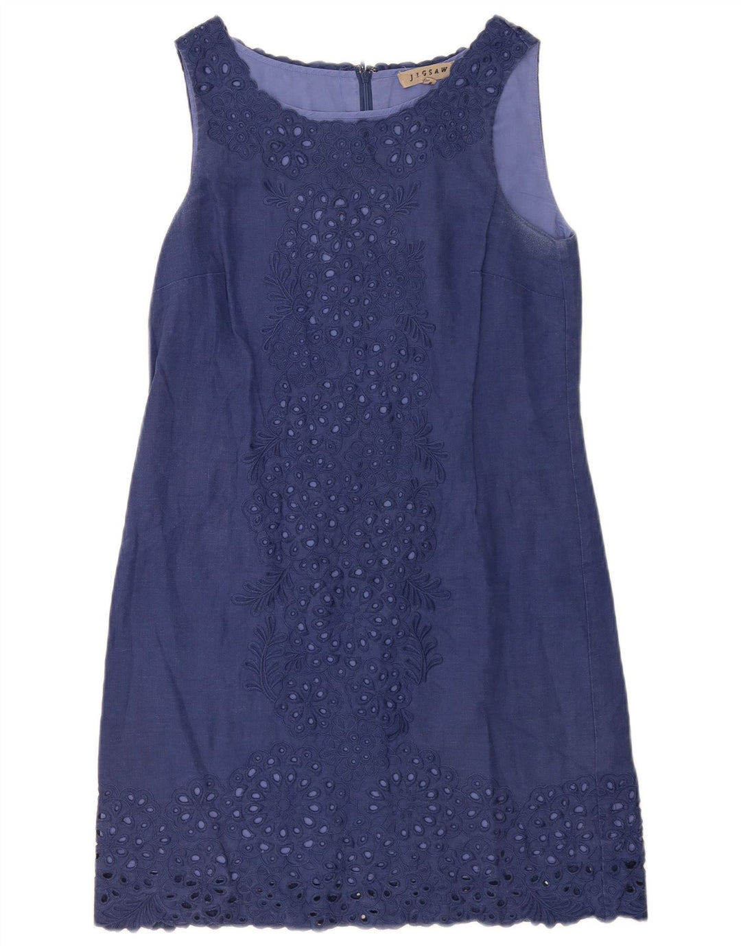 Jigsaw Robe basique sans manches pour femme UK 10 Petit Lin Floral Bleu Marine