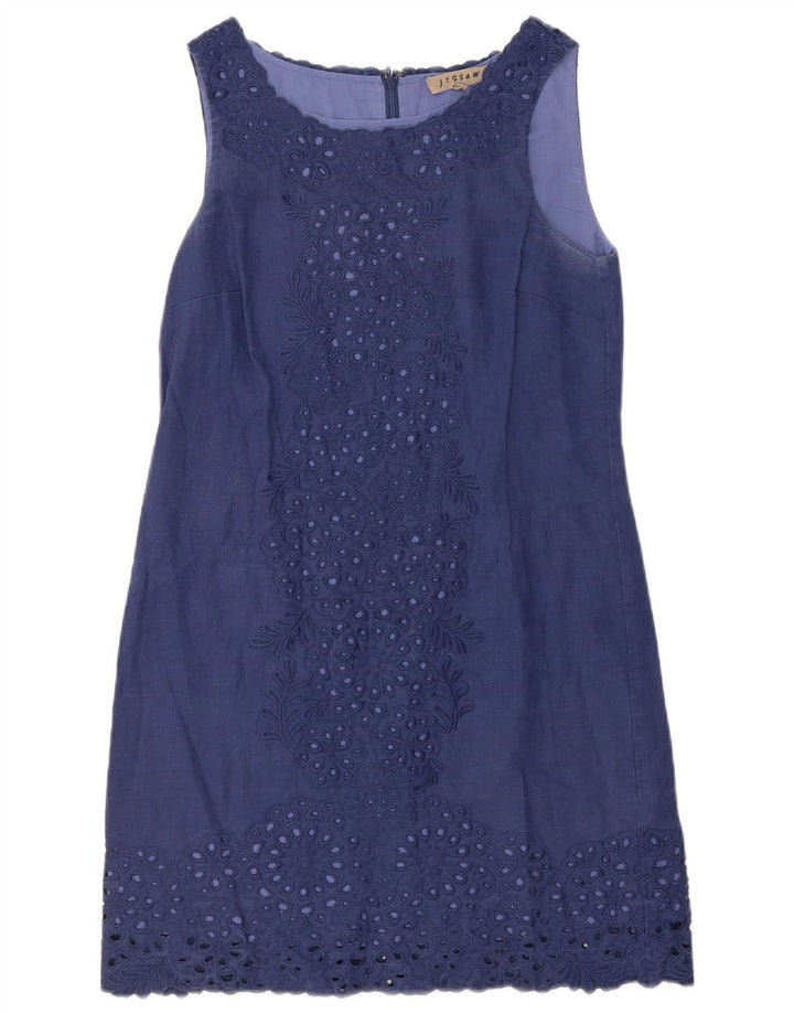 Jigsaw Robe basique sans manches pour femme UK 10 Petit Lin Floral Bleu Marine