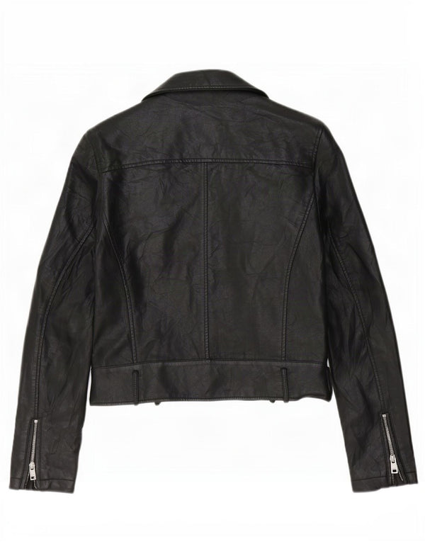 Levi's Veste de motard courte en similicuir femme UK 10 Small Noir Polyuréthane