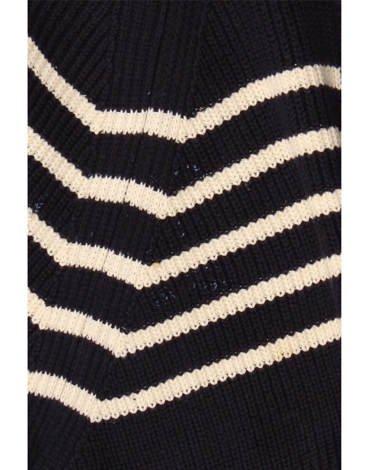 Pull Boden Homme Col Zippé Coton Rayé Bleu Marine Moyen