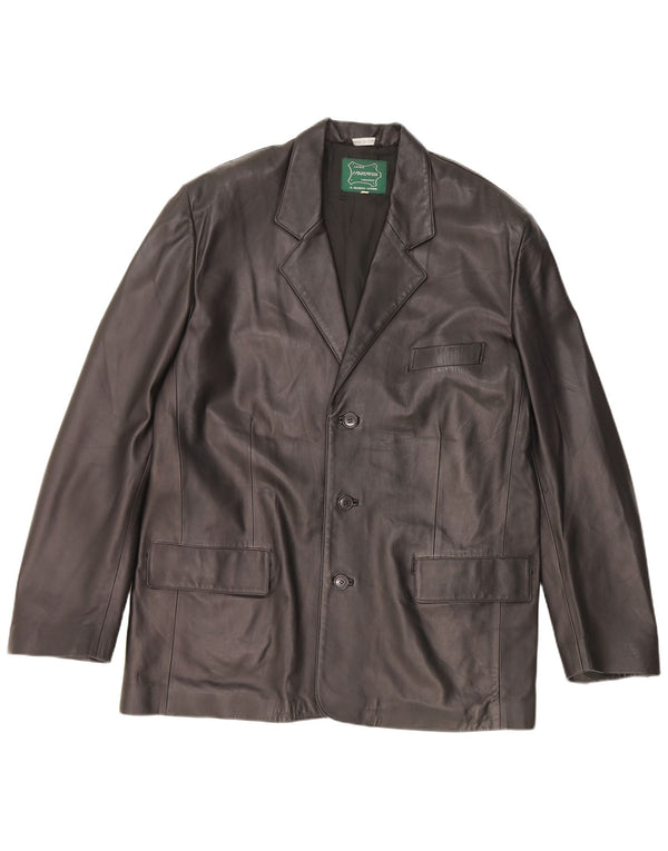 Veste blazer en cuir à 3 boutons vintage pour hommes IT 56 2XL Noir