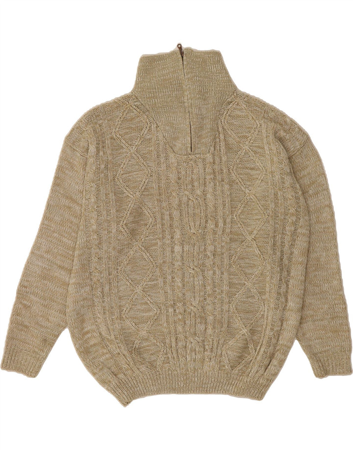 VINTAGE Pull col zippé pour homme 2XL Beige Polyacrylique