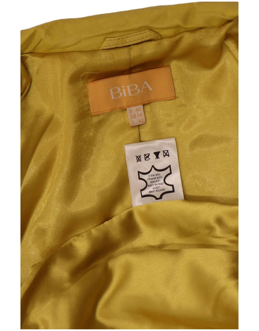 Biba Veste en cuir pour femme UK 14 Cuir tacheté jaune moyen