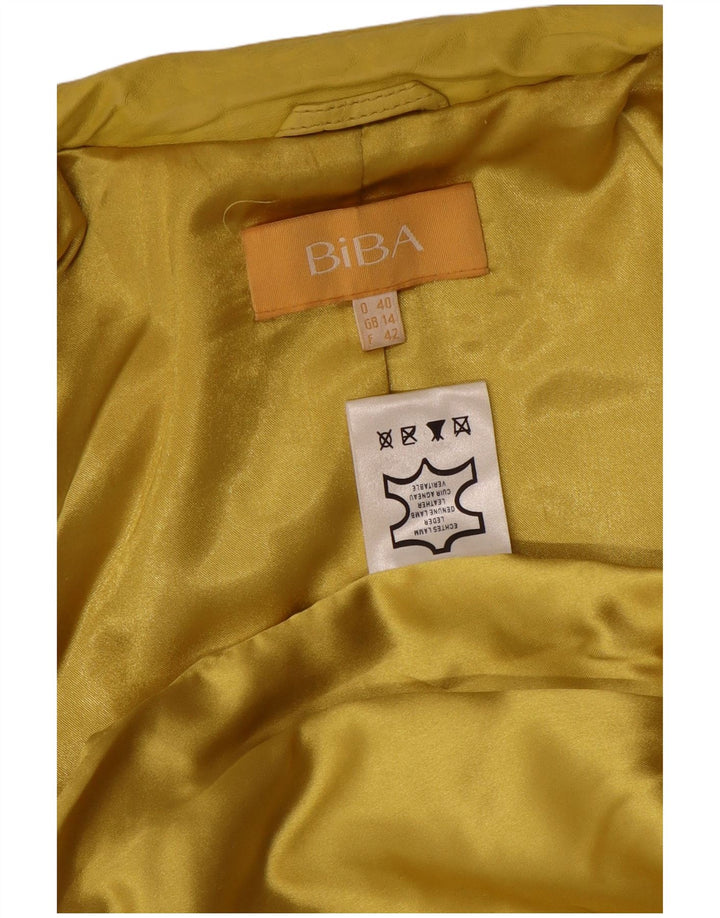 Biba Veste en cuir pour femme UK 14 Cuir tacheté jaune moyen