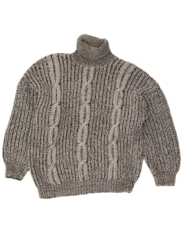 vintage Womens Roll Neck Jumper Pull UK 16 Grand Gris Rayé