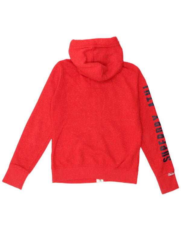 Superdry Womens Graphic Zip Hoodie Sweater UK 14 Medium Red Flecked Cotton