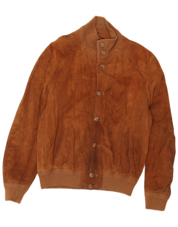vintage Mens Suede Bomber Jacket IT 50 Grand Cuir Marron