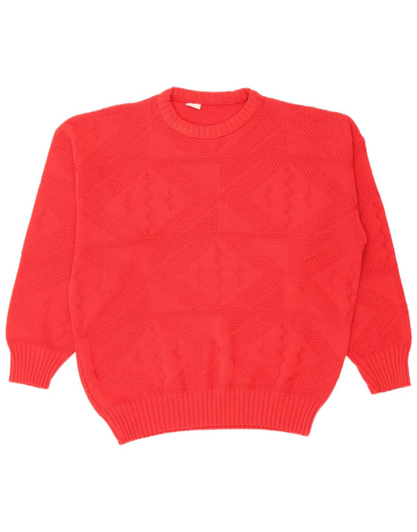 vintage Womens Crew Neck Jumper Sweater UK 16 Grand Rouge Géométrique