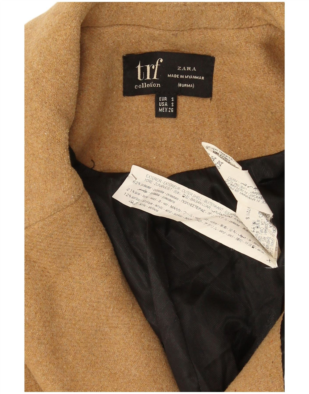 Zara Manteau croisé surdimensionné pour femme UK 10 Petit polyester beige