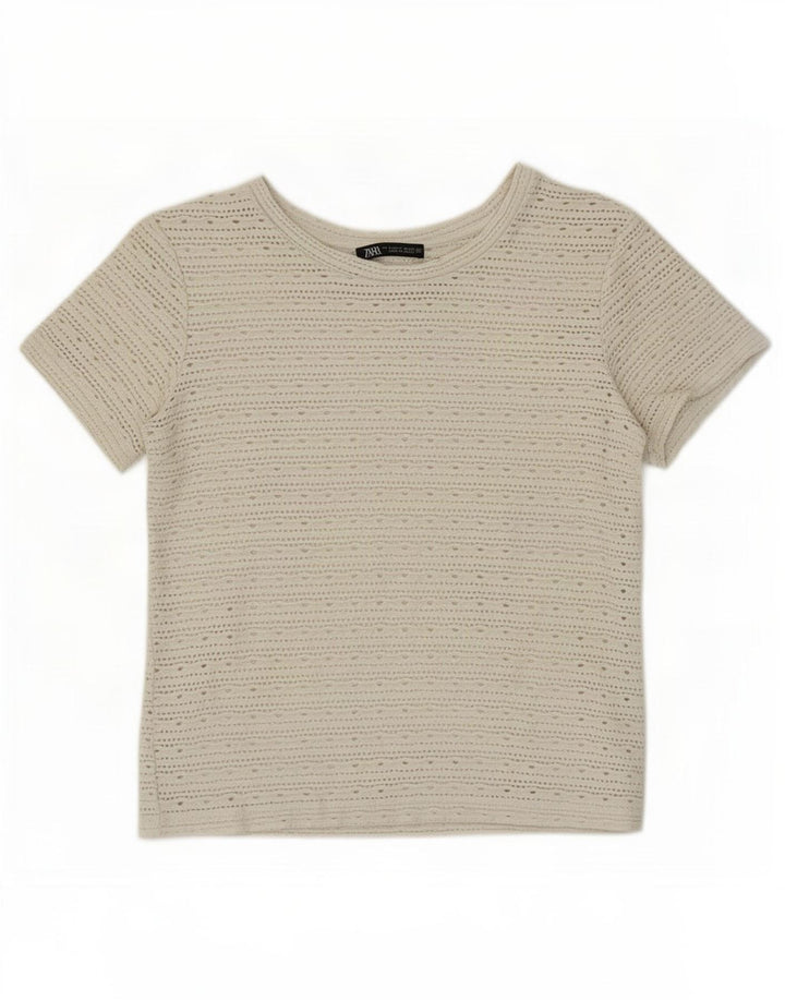 Zara Womens Crop T-Shirt Top UK 10 Petit Gris Polyester