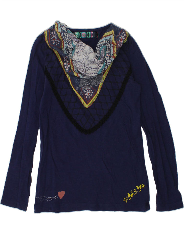 DESIGUAL Girls Abstract Pattern Blouse Top 9-10 Years Navy Blue Vintage Desigual and Second-Hand Desigual from Messina Hembry 