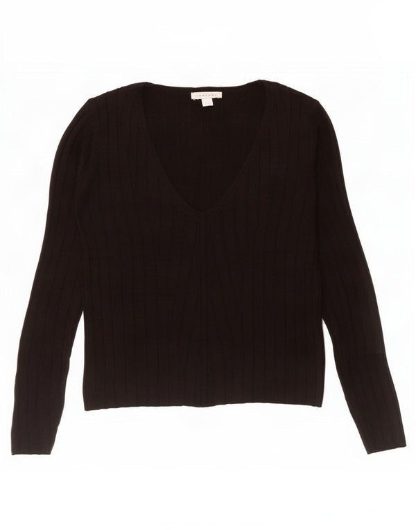 Topshop Pull col V pour femme UK 12 Acrylique noir moyen