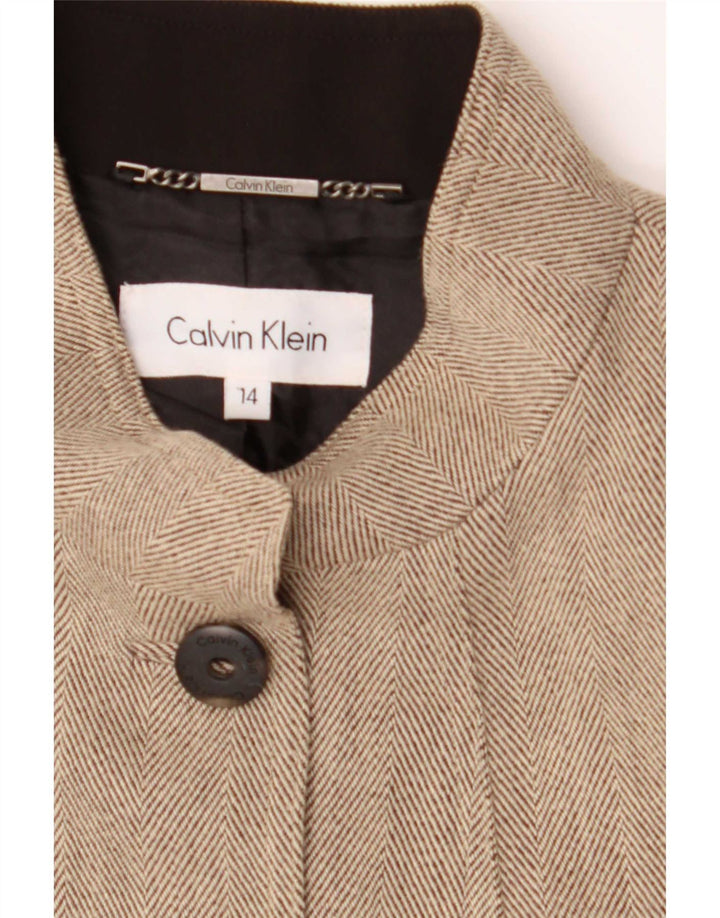Calvin Klein Veste blazer à 5 boutons pour femme US 14 XL Rayonne à chevrons beige