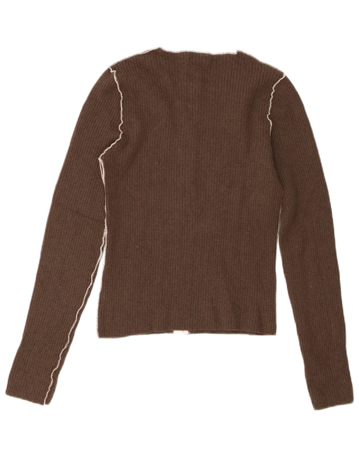 Zara Womens Full Zip Cardigan Sweater UK 12 Laine Marron Moyen