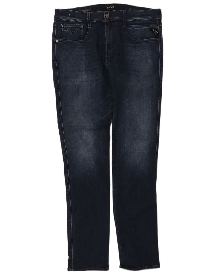 REPLAY Jean Slim Flex Femme W36 L34 Bleu Marine Coton
