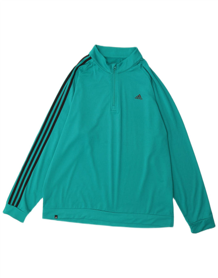 ADIDAS Haut de survêtement à col zippé pour homme XL Turquoise Polyester