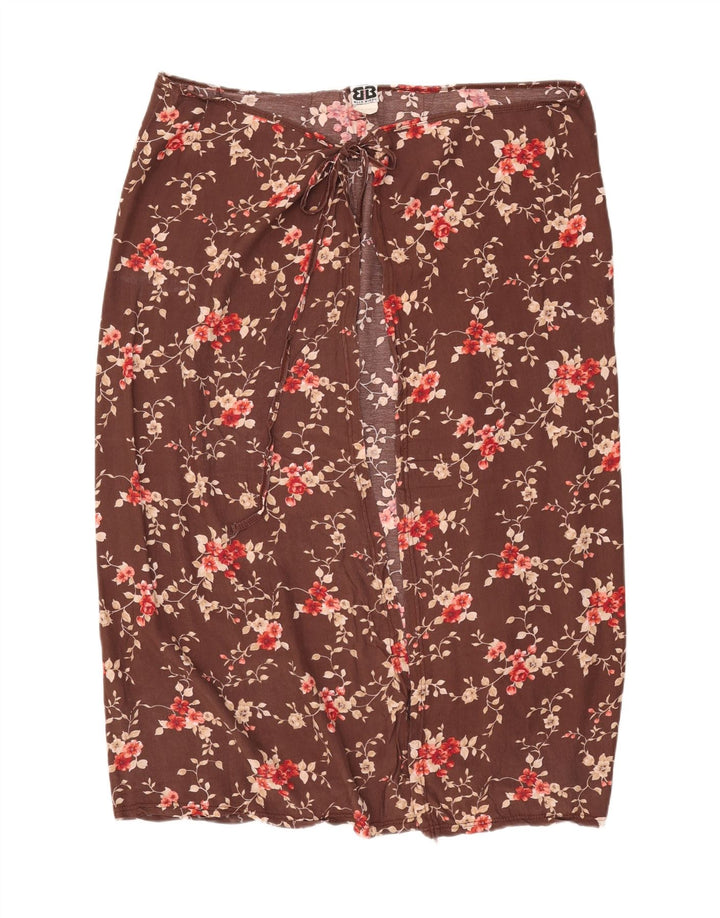 VINTAGE Womens Wrap Skirt W35 Large Brown Floral Polyester Vintage Vintage and Second-Hand Vintage from Messina Hembry 