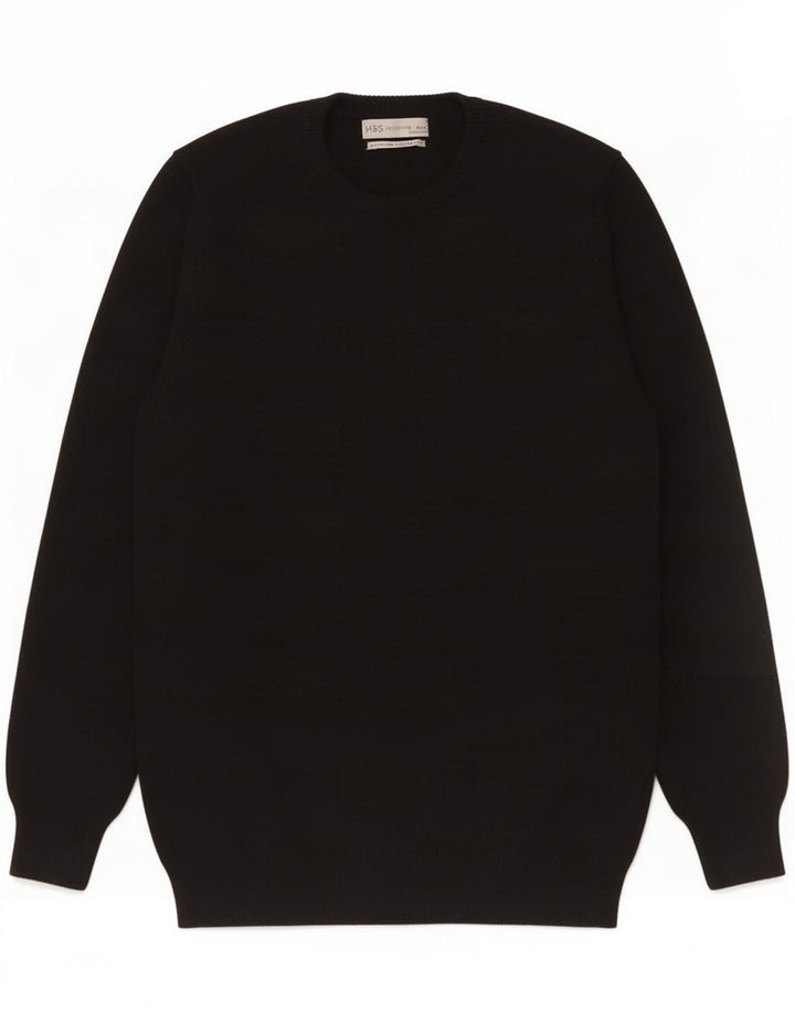 Marks & Spencer Pull Col Ras du Cou Homme Noir Moyen Laine d'Agneau