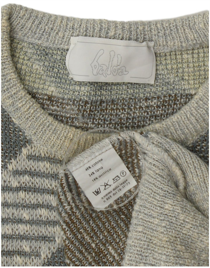 vintage Mens Crew Neck Jumper Pull Moyen Multicolore Rayé Coton