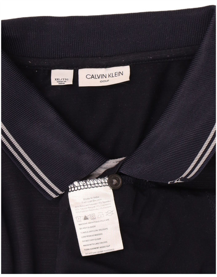 CALVIN KLEIN Mens Polo Shirt 2XL Navy Blue Polyester