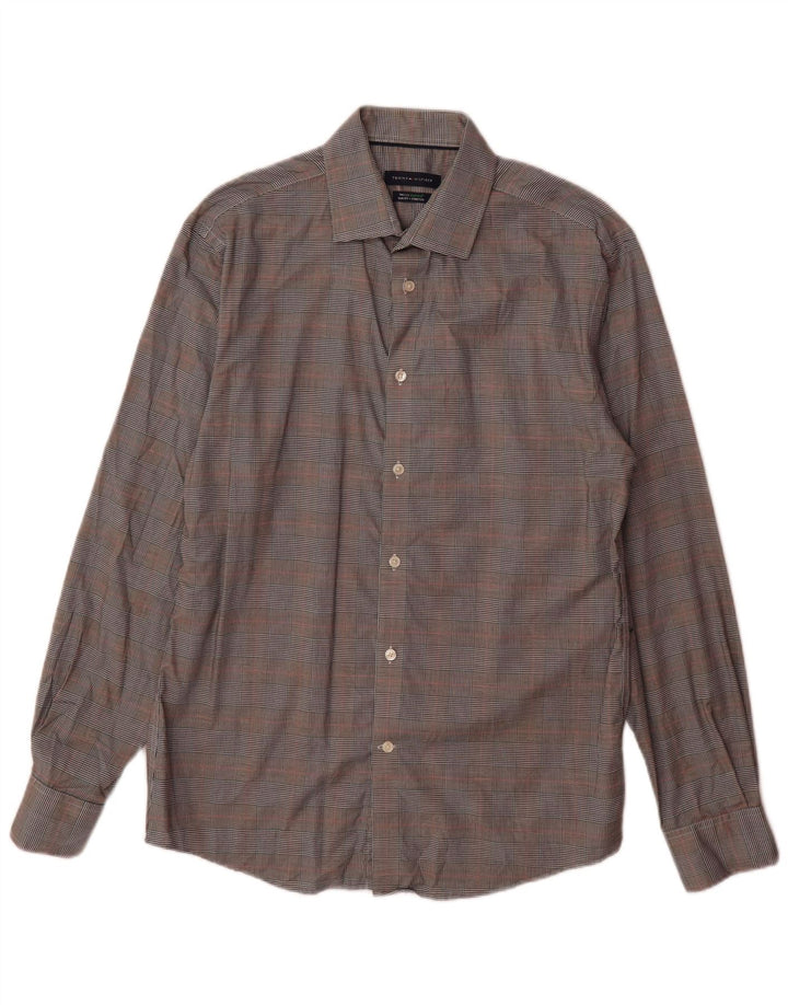 Tommy Hilfiger Chemise slim fit pour homme Taille 15 1/2 Coton à carreaux gris moyen