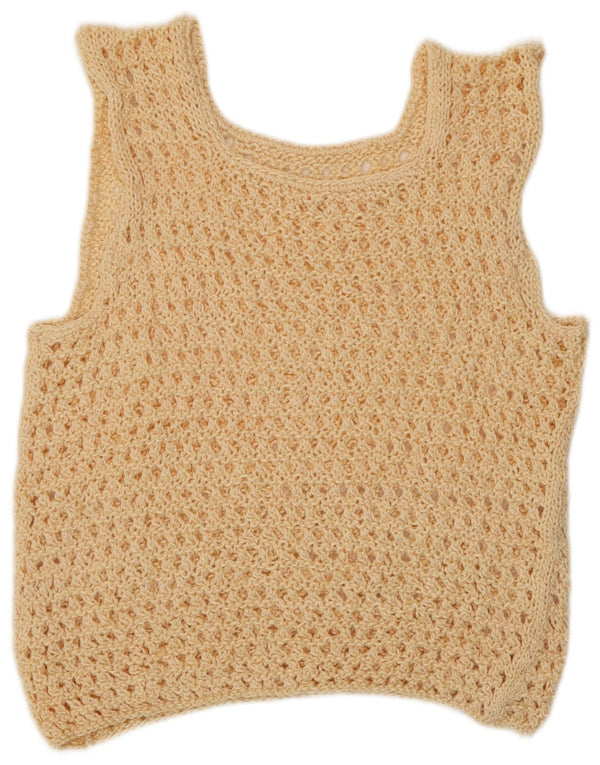 vintage Femmes Voir À Travers Débardeur UK 12 Beige Moyen