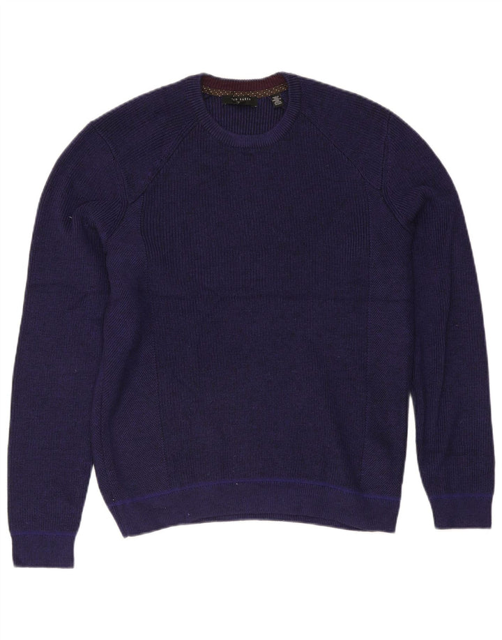 Ted Baker Pull à col rond pour homme Taille 4 Grand Bleu marine Polyester