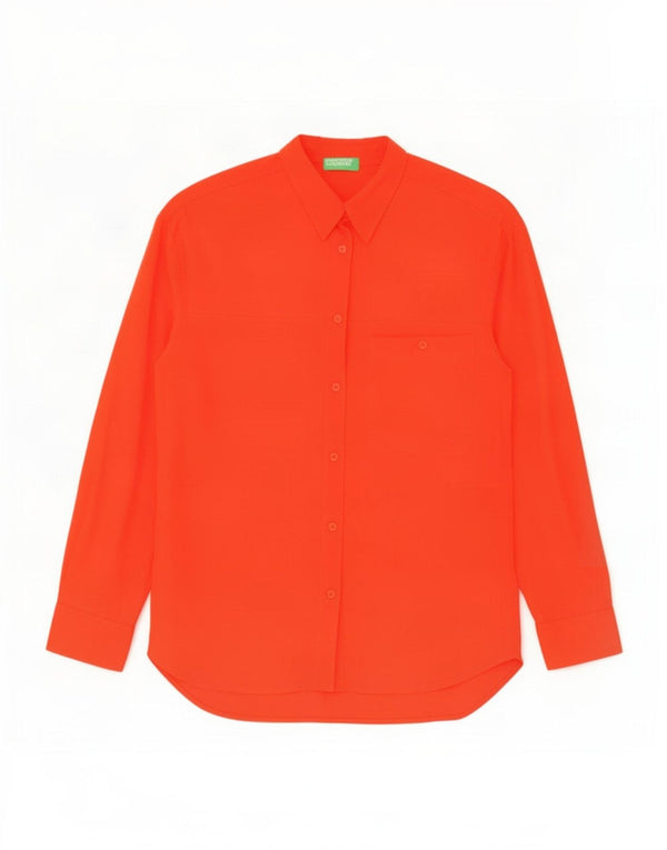 Benetton Chemise Chemisier UK 44 Medium Rouge Viscose Femme
