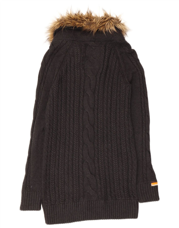 SUPERDRY Pull long à col roulé pour femme UK 12 Gris moyen