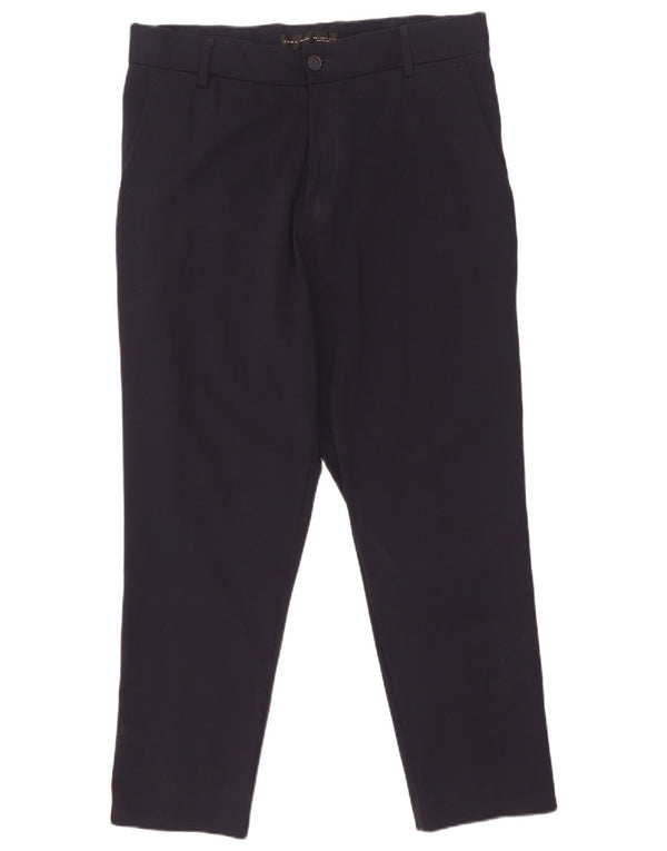 Zara Pantalon Chino Court Homme Large W32 L26 Nylon Rayé Bleu Marine