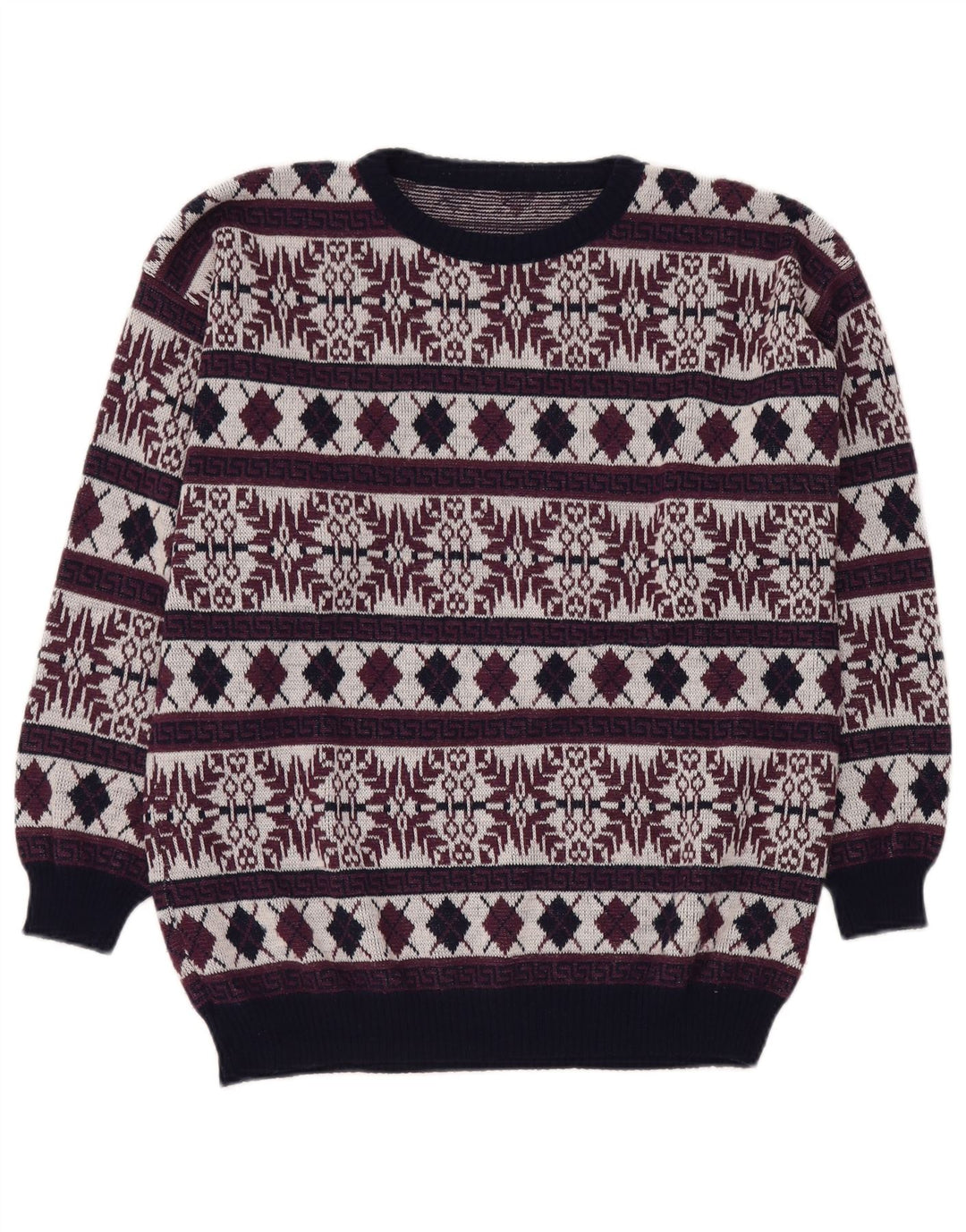 VINTAGE Pull ras du cou pour homme UK 40 Medium Burgundy Fair Isle