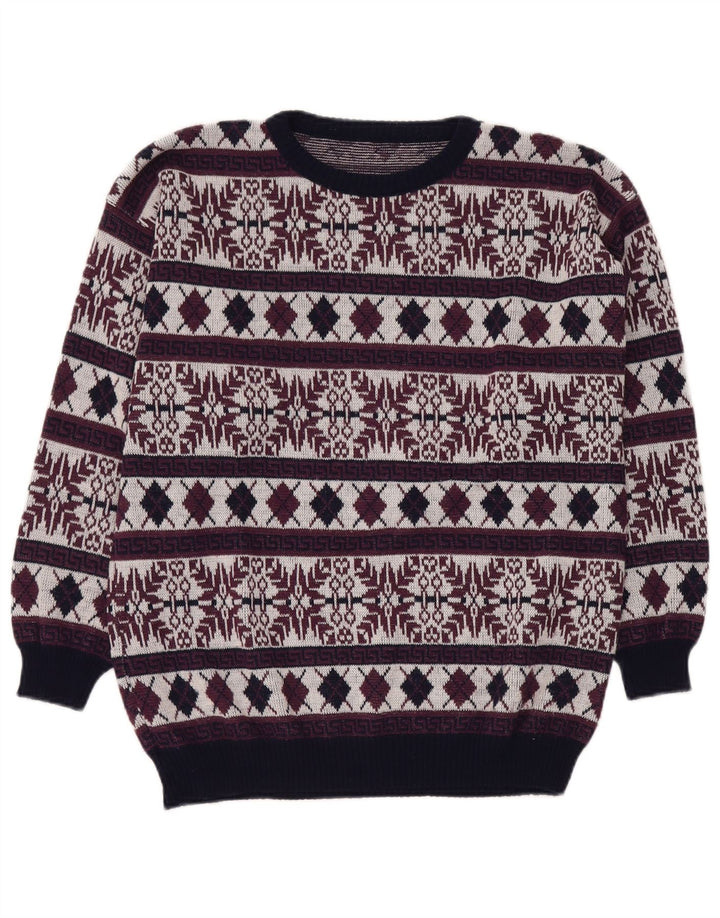 VINTAGE Pull ras du cou pour homme UK 40 Medium Burgundy Fair Isle