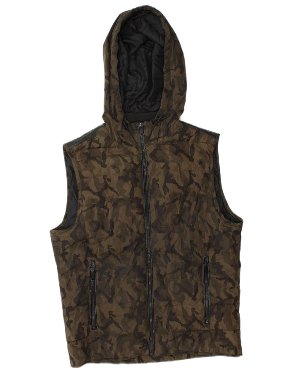 Zara Gilet rembourré à capuche pour homme UK 38 Medium Kaki Camouflage Polyester
