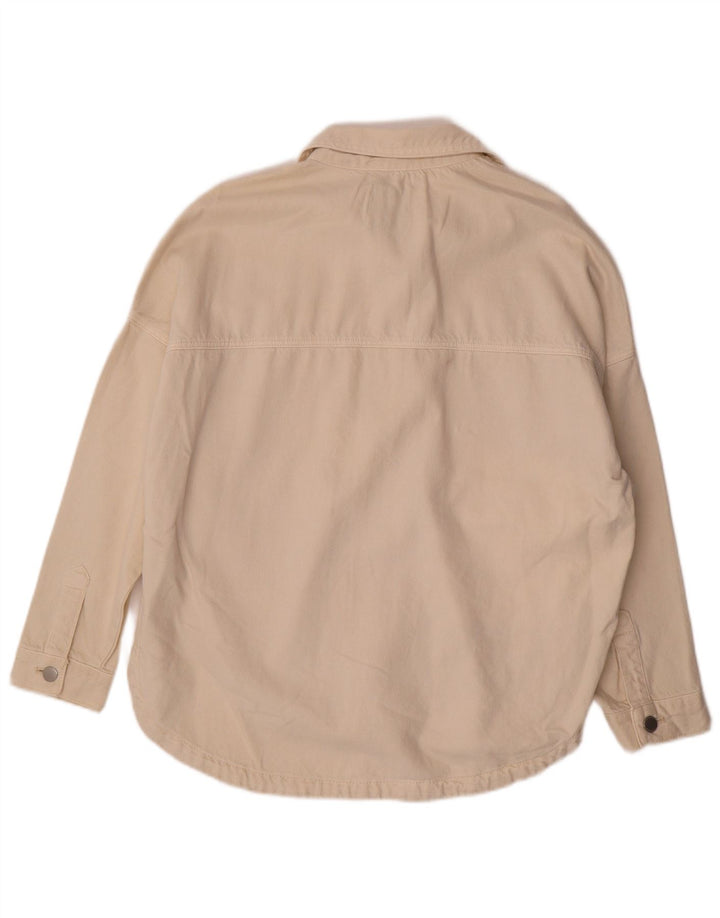 Zara Chemise en jean surdimensionnée pour femme UK 10 Petit coton beige