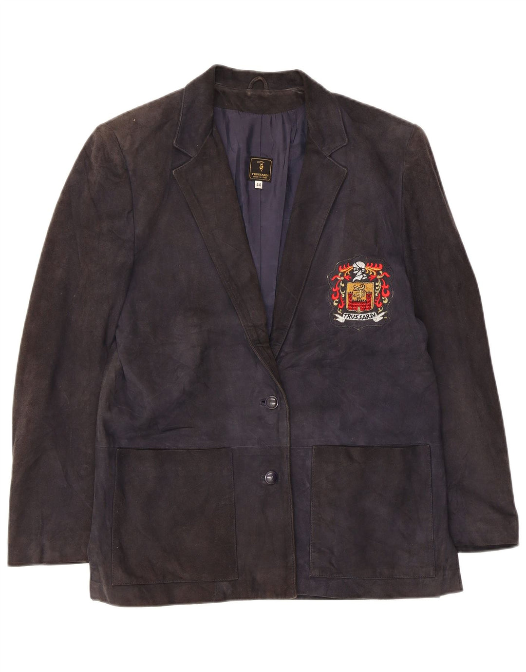 Trussardi Veste Blazer En Daim À 2 Boutons Femme IT 44 Bleu Marine Moyen