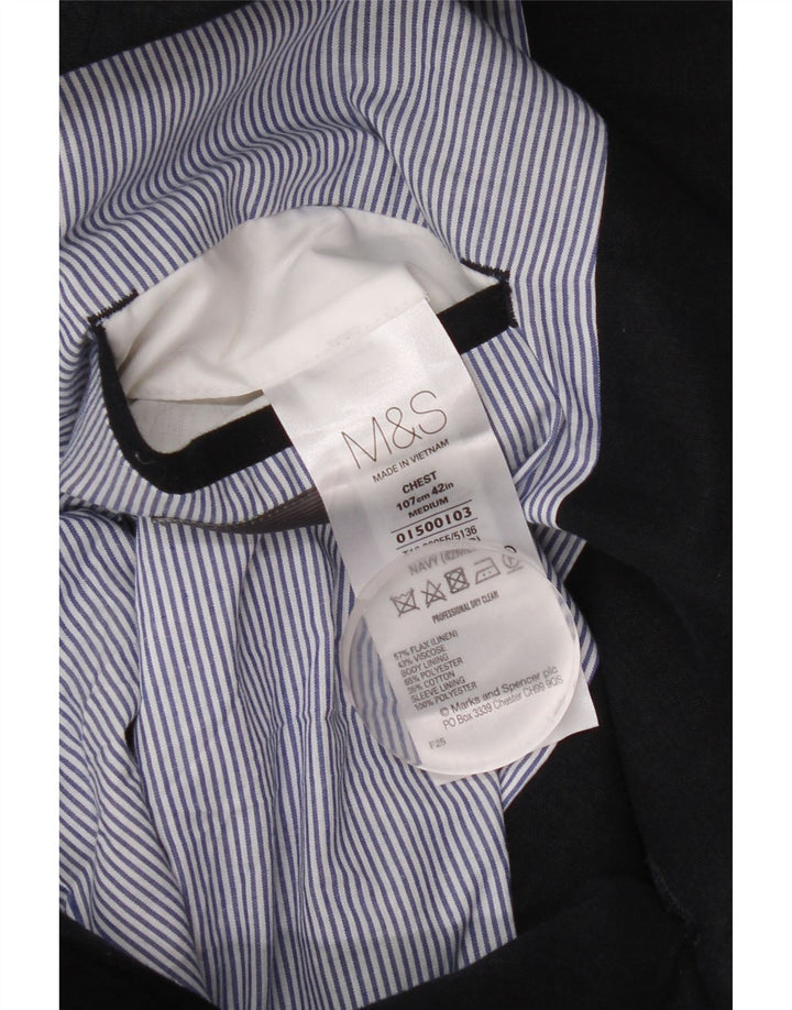 MARKS & SPENCER Veste Blazer 2 Boutons Homme UK 42 Grand Lin Bleu Marine