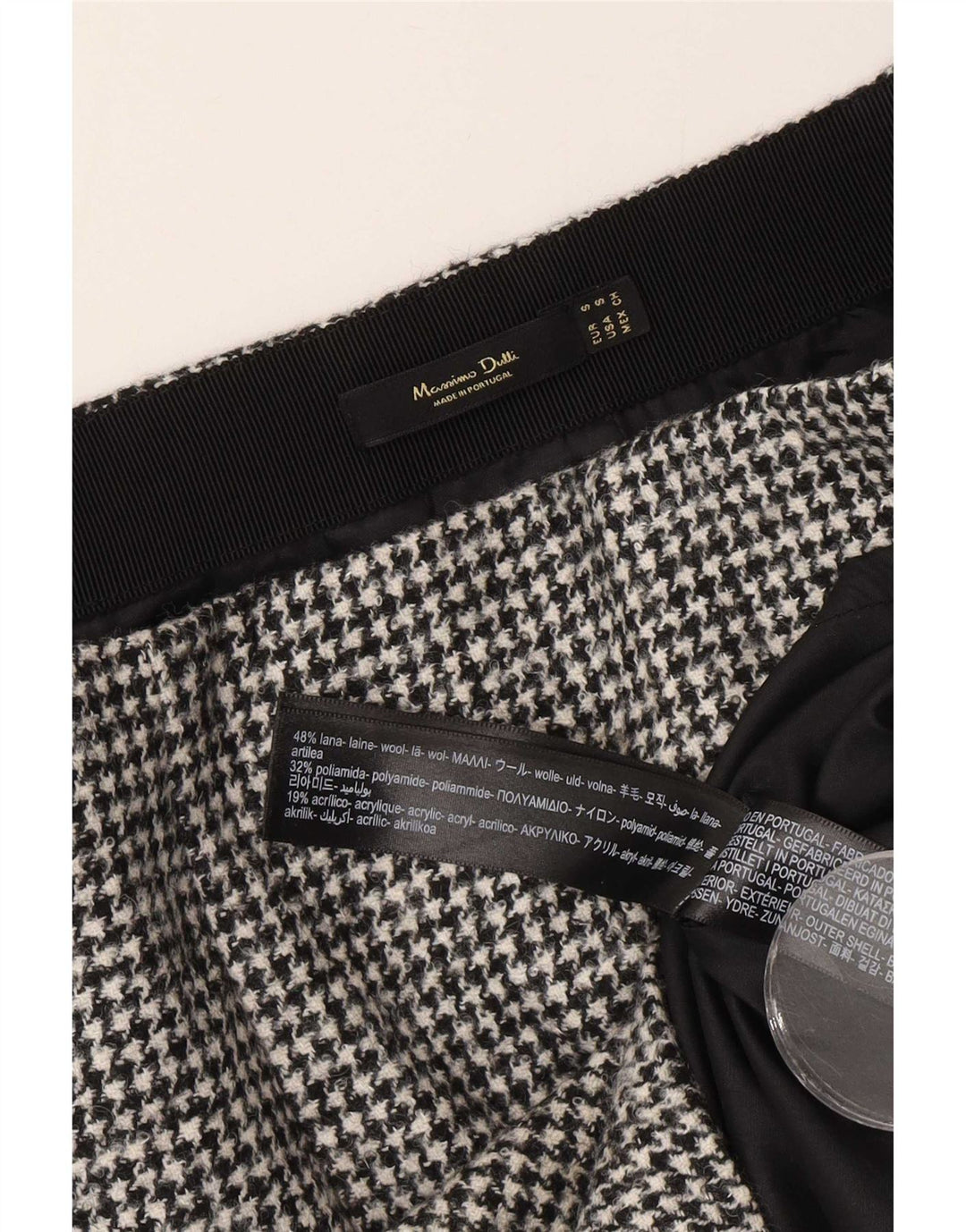 Massimo Dutti Mini-jupe femme petite W26 laine pied-de-poule noire