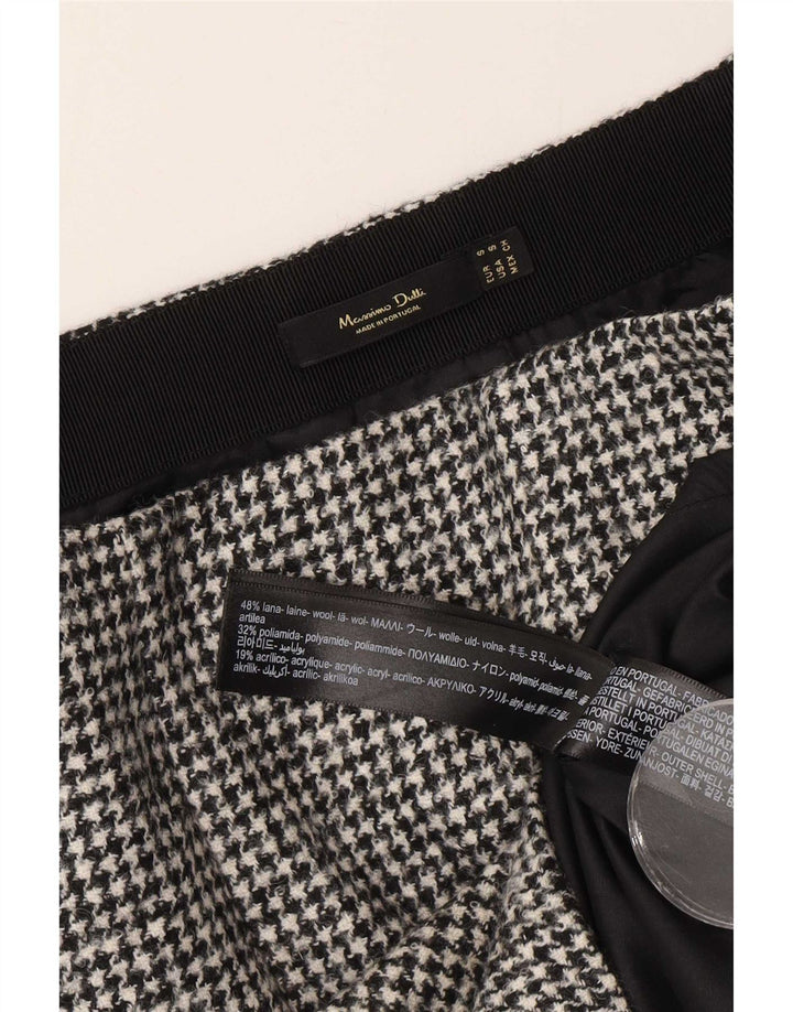 Massimo Dutti Mini-jupe femme petite W26 laine pied-de-poule noire