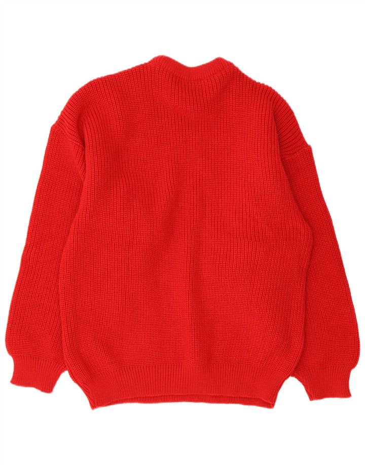 vintage Mens Crew Neck Jumper Pull Moyen Rouge Colourblock