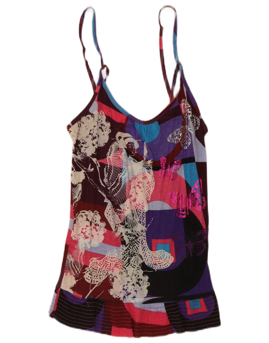 Desigual Femme Graphic Cami Top UK 12 Medium Multicolore Papillon