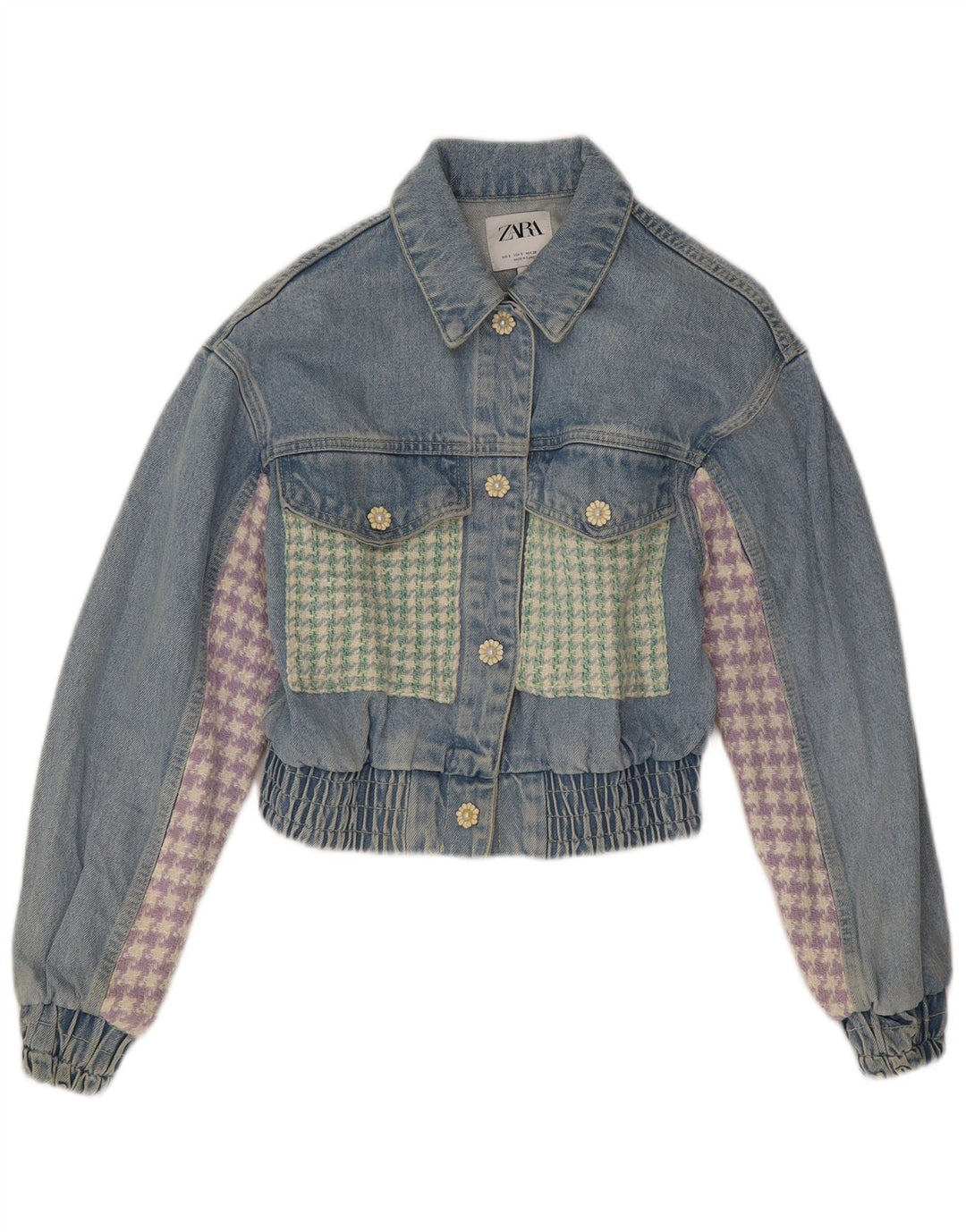 Zara Womens Crop Denim Jacket UK 10 Petit Bleu Patchwork