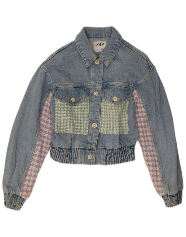 Zara Womens Crop Denim Jacket UK 10 Petit Bleu Patchwork