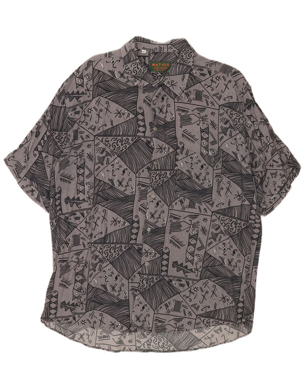 vintage Chemise à manches courtes pour hommes XL Gris Géométrique