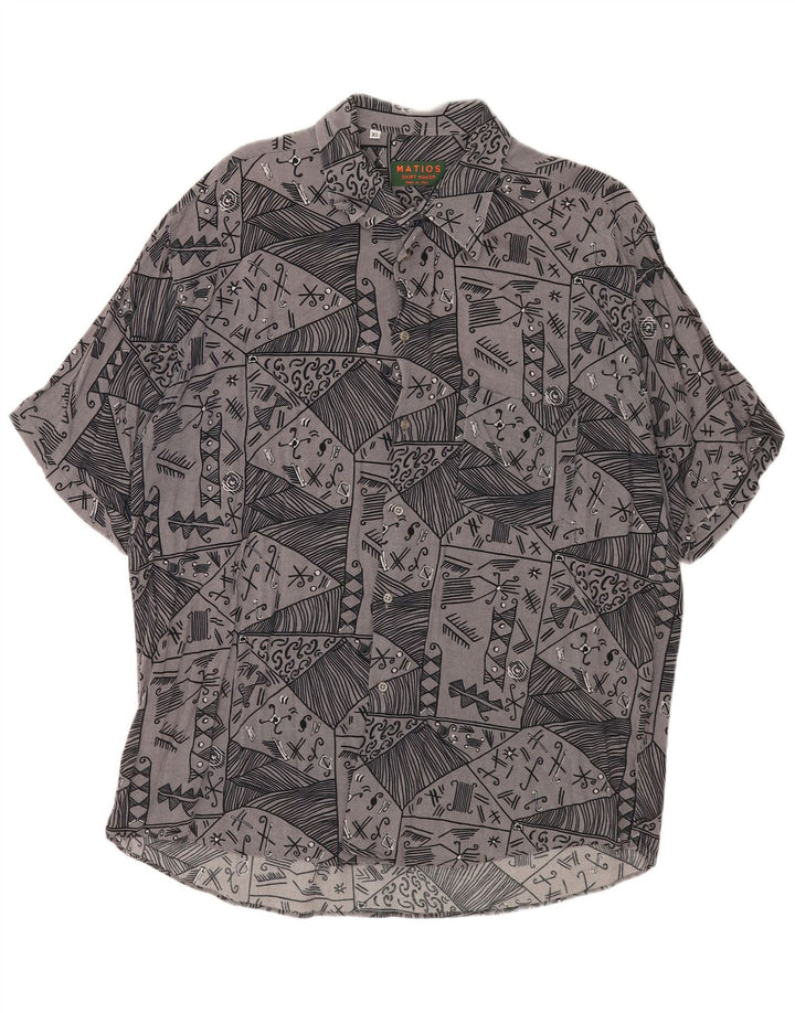 vintage Chemise à manches courtes pour hommes XL Gris Géométrique