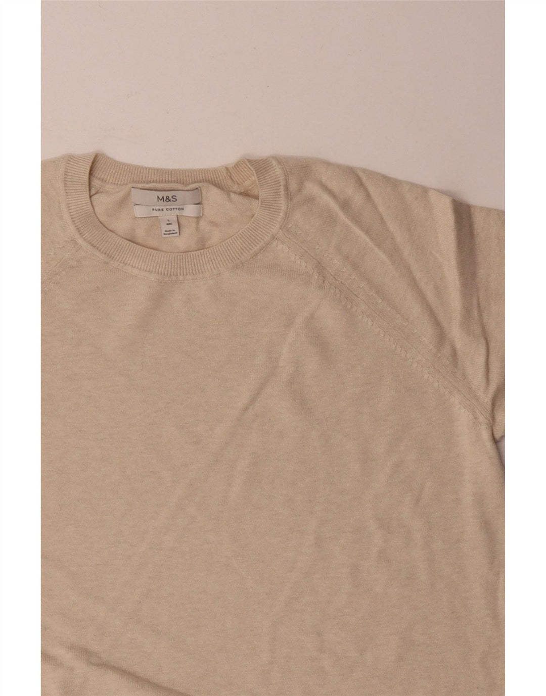 Marks & Spencer Pull à col rond pour homme en coton beige Large